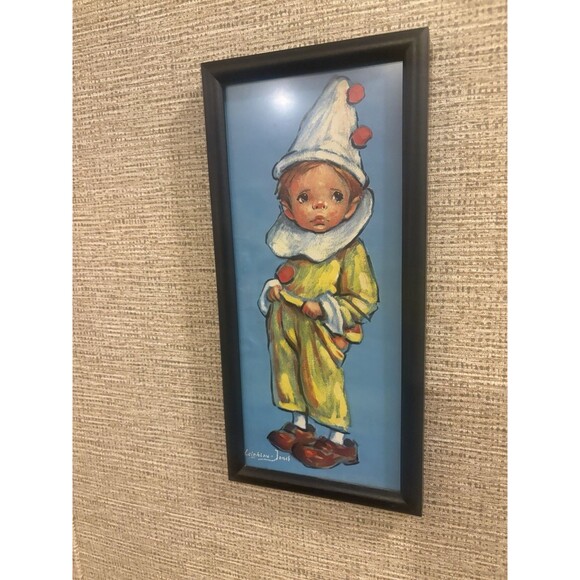 Leighton Jones Framed Signed Clown Painting on Canvas, Small 13x6 - Picture 3 of 7